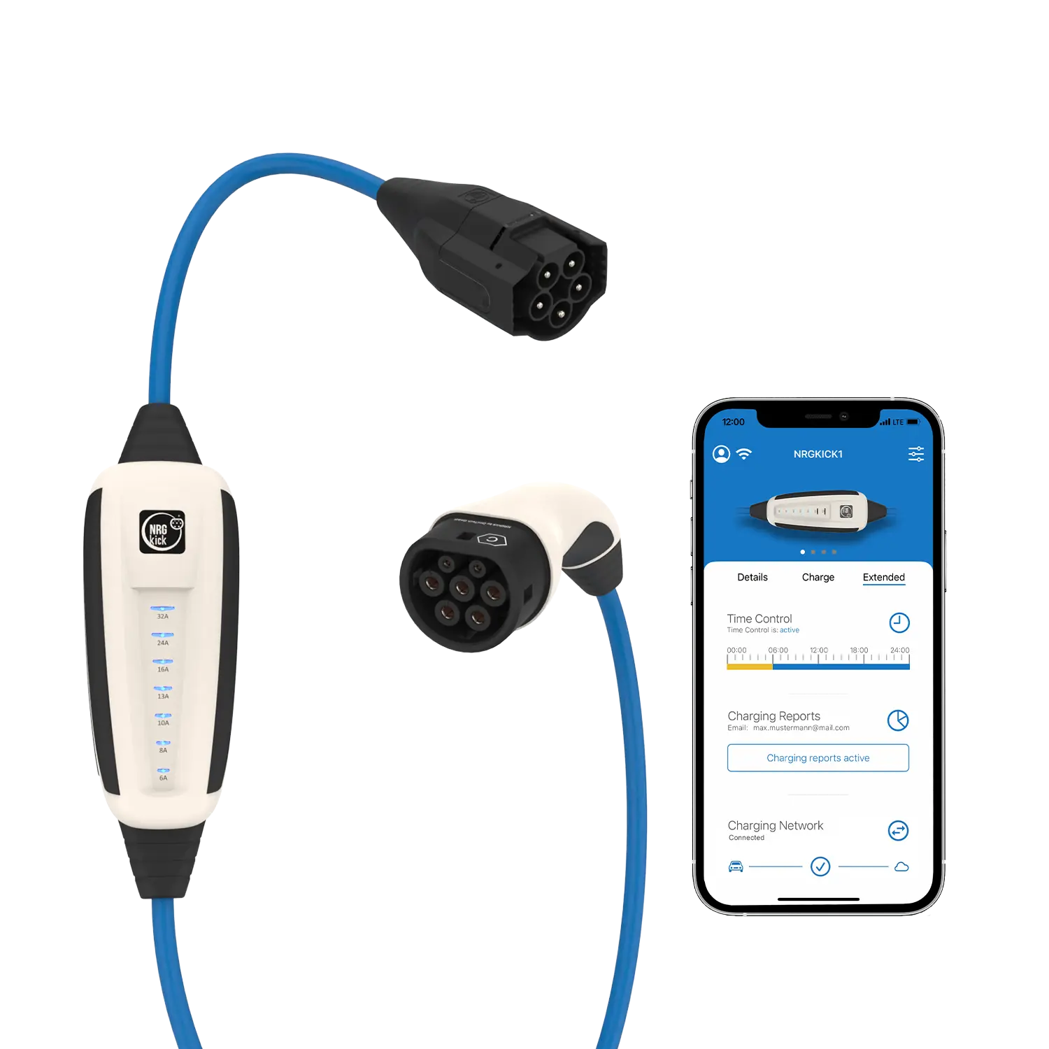 Intelligent charging functions are visualized by the mobile NRGkick wallbox and app.