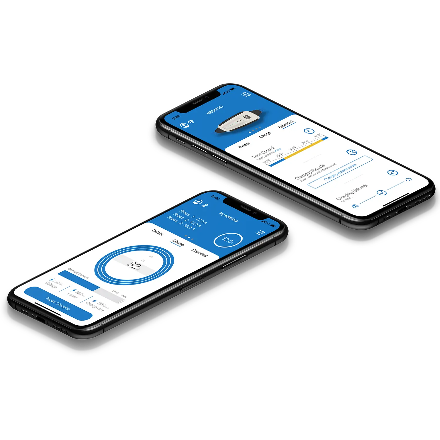 Screenshots of the NRGkick app showcase intelligent functions.