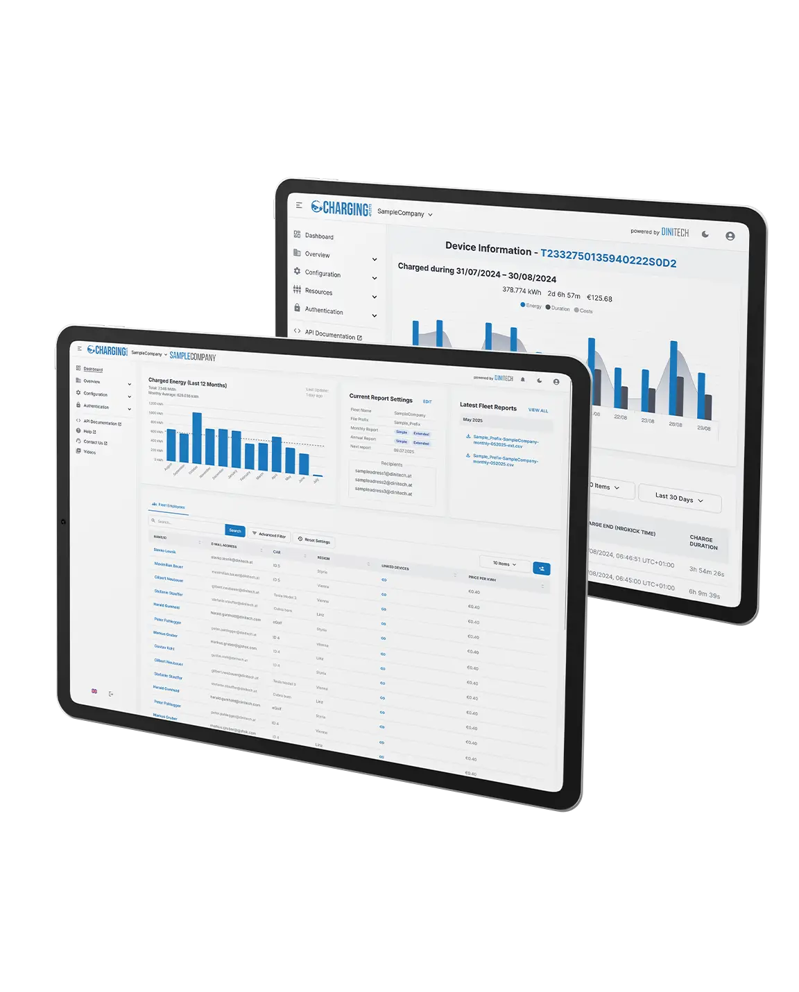 Two iPads show the Charging4Fleets online portal.