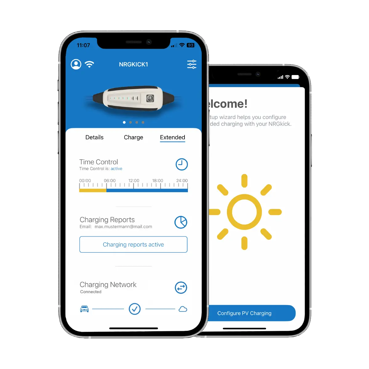 App screenshots of the NRGkick app