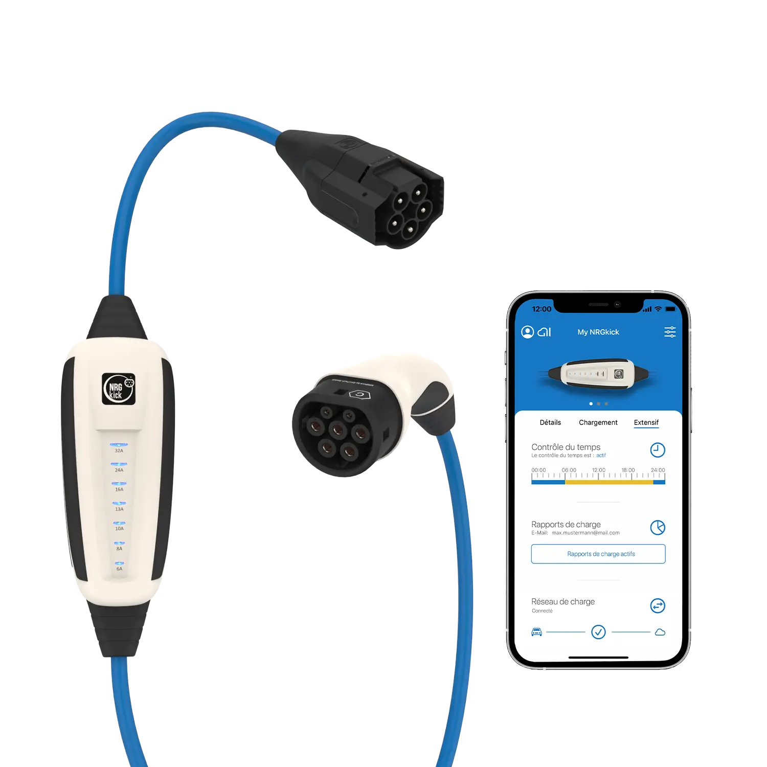 Les fonctions de charge intelligentes sont visualisées par le boîtier mural mobile NRGkick et l'application.