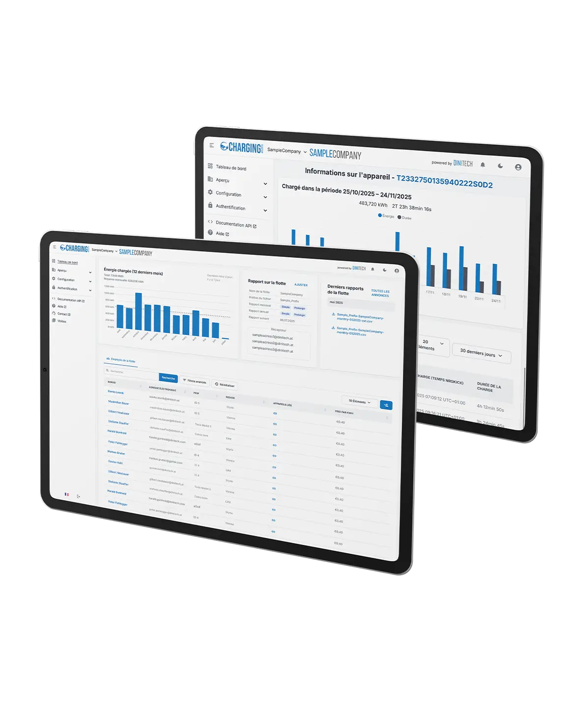 Deux iPads montrent le portail en ligne Charging4Fleets.