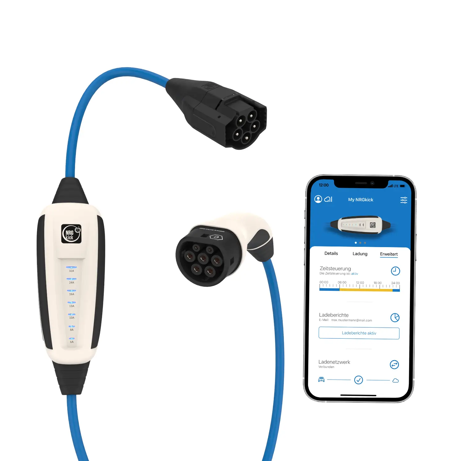 Intelligente Ladefunktionen werden von mobiler NRGkick-Wallbox und App visualisiert.