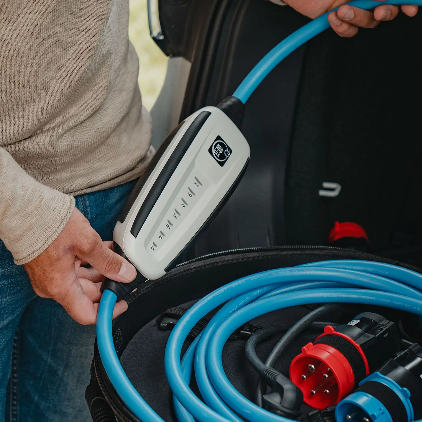 NRGkick charging unit and NRGkick adapter.