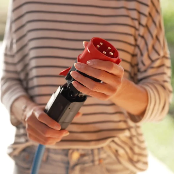 NRGkick plug attachment 16A 5-pin is plugged into the NRGkick charging unit.