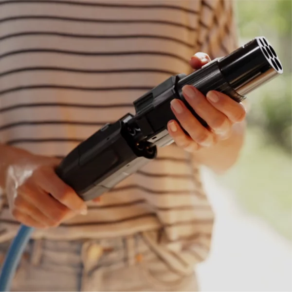 NRGkick type 2 plug attachment is plugged into the NRGkick charging unit.